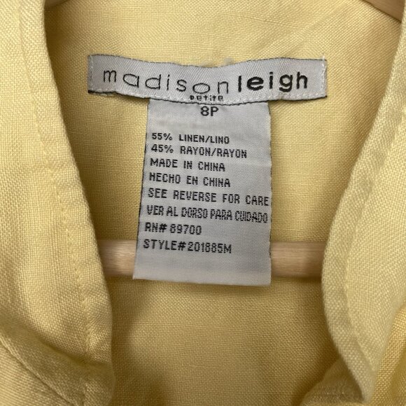 Madison Leigh Women's Butter Yellow Linen Blend Blazer Size 8 P Party Office - Picture 3 of 7